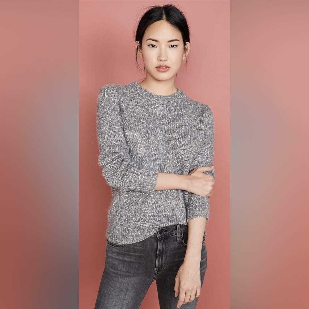 Theory Women's Speckled Crew Sweater gray and white M